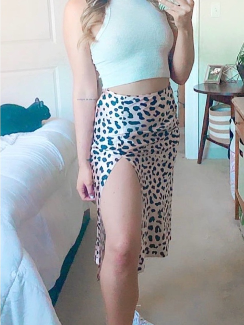 Princess Polly Beige and Black Leopard Midi Skirt with High Slit